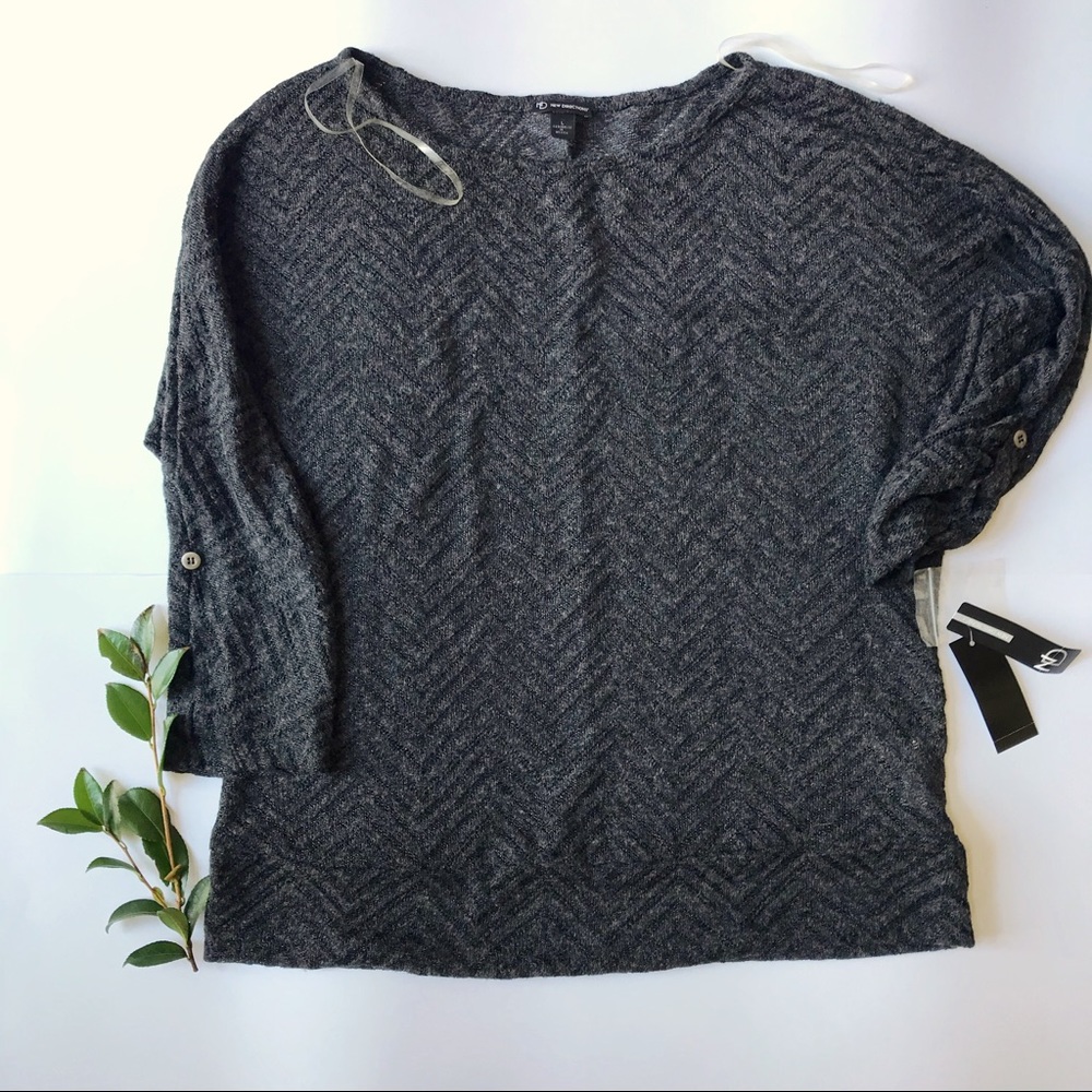 New Directions Jersey Top Blouse in Steel Gray Chevron Pattern 3/4 Sleeves